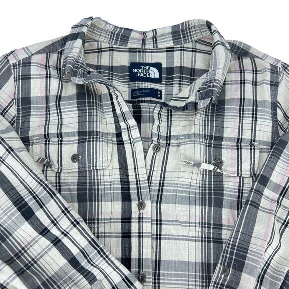 EUC The North Face Campridge Plaid Button Front Pockets Women's Shift Dress M - Picture 3 of 13